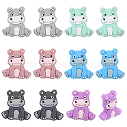12Pcs 6 Colors Rhinoceros Food Grade Eco-Friendly Silicone Beads, Chewing Beads For Teethers, DIY Nursing Necklaces Making, Mixed Color, 30x28.5x9mm, Hole: 2.2mm, 2pcs/color(SIL-CA0003-07)