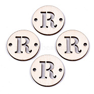 Unfinished Natural Poplar Wood Links Connectors, Laser Cut, Flat Round with Word, Letter.R, 29.5x2.5mm, Hole: 2.5mm(WOOD-S045-140B-01R)