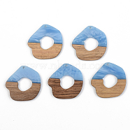 Opaque Resin & Walnut Wood Pendants, Cornflower Blue, 38x38x3mm, Hole: 2mm(RESI-S389-050A-C01)
