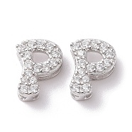 925 Sterling Silver Micro Pave Cubic Zirconia Beads, Real Platinum Plated, Letter P, 9x7x3.5mm, Hole: 2.5x1.5mm(STER-Z005-15P-P)