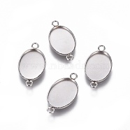 304 Stainless Steel Cabochon Connector Settings, Plain Edge Bezel Cups, Oval, Stainless Steel Color, Tray: 14x10mm, 20.5x11x1.2mm, Hole: 2mm(STAS-H394-A-01P)