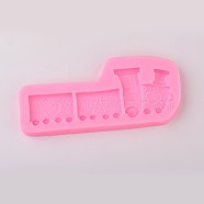 Cartoon Train Design DIY Food Grade Silicone Molds, Fondant Molds, For DIY Cake Decoration, Chocolate, Candy, UV Resin & Epoxy Resin Jewelry Making, Random Single Color or Random Mixed Color, 138x57x11mm, Inner Size: 121x44mm(AJEW-L054-65)
