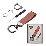 Genuine Leather Car Key Keychain, Universal Keychain for Men and Women, 360 Degree Rotatable with Anti-loss D-Ring, 2 Key Rings & 1 Screwdriver, Coffee, 9.5x2.3cm(JX273A)