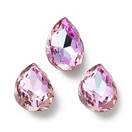 Glass Rhinestone Cabochons, Point Back & Back Plated, Faceted, Teardrop, Light Rose, 14x10x5.5mm(RGLA-G020-06A-D123)