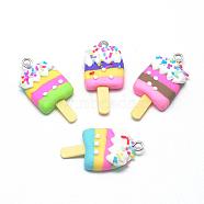 Handmade Polymer Clay Pendants, Ice Lolly, Mixed Color, 36~37x18~19x6~8mm, Hole: 2mm(CLAY-Q240-022)