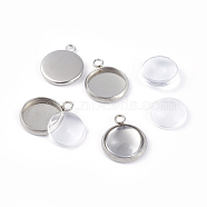 DIY Pendant Making, 304 Stainless Steel Pendant Cabochon Settings and Glass Cabochons, Flat Round, Clear, Stainless Steel Color, Tray: 10mm, 15x12x2mm, Hole: 2mm(DIY-X0098-04P)
