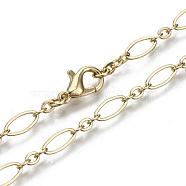 Brass Cable Chains Necklace Making, with Lobster Claw Clasps, Light Gold, 17.71 inch(45cm) long, Link 1: 9x4x0.6mm,  Link 2: 3.5x3x0.6mm, Jump Ring: 5x1mm(MAK-S072-16A-KC)