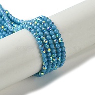 Electroplated Glass Beads Strands, Faceted, Half Plated, AB Color Plated, Round, Steel Blue, 2mm, Hole: 0.8mm, about 206pcs/strand, 14.57''(37cm)(EGLA-P055-01A-03)