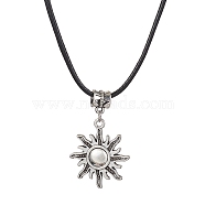 Tibetan Style Alloy Sun Pendant Necklaces, with Imitation Leather Cords, Antique Silver, 17.13 inch(43.5cm)(NJEW-JN04569)