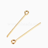 Ion Plating(IP) 304 Stainless Steel Eye Pins, Golden, 50mm, Hole: 1.9x2mm, Pin: 0.6mm(STAS-G075-17G-04)