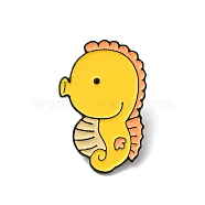 Alloy Brooches, Enamel Pins,  for Backpack Cloth, Marine Life, Sea Horse, Yellow, 35x24x1.5mm(JEWB-D014-02J)