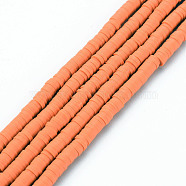 Handmade Polymer Clay Bead Strands, Heishi Beads, Disc/Flat Round, Coral, 4x0.5~1mm, Hole: 1.5mm, about 320~447pcs/strand, 15.74~16.92 inch(CLAY-T002-4mm-62)