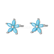 Cubic Zirconia Flower Stud Earrings, Silver 925 Sterling Silver Post Earrings, Cyan, 7.2mm(FY1254-9)