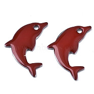 201 Stainless Steel Enamel Pendants, Dolphin, Stainless Steel Color, Brown, 17x11.5x1.5mm, Hole: 1.2mm(X-STAS-N088-16I)