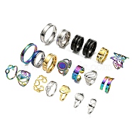 Stainless Steel Finger Rings, Mixed Shapes, Mixed Color, 1.5~20mm, Inner Diameter: 16.8~23.2mm(STAS-XCP0001-70)