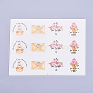 DIY Sealing Stickers, Label Paster Picture Stickers, for Gift Packaging, Flat Round, Cake & Envelope & Swan & Ice Cream Pattern, Colorful, 140x104x0.3mm, Sticker: 30mm, 12pcs/sheet(DIY-I018-14A)