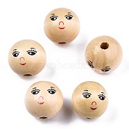 Unfinished Natural Wood Beads, Round with Face, BurlyWood, 21~22mm, Hole: 4mm(X-WOOD-T019-31-A-22mm)