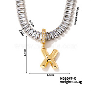 Golden Tone Brass Pave Clear Cubic Zirconia Letter Pendant Necklaces for Women, 15.75 inch(400mm)(YX4437-24)