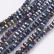 Faceted Rondelle Electroplate Glass Bead Strands, AB Color Plated, Black, 3x2mm, Hole: 0.5mm, about 165~170pcs/strand, 16.7 inch(X-EGLA-R048-2mm-02)
