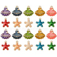 50Pcs 10 Styles Alloy Enamel Pendants, Light Gold, Starfish/Scallop with Star & Word Summer, Mixed Color, 16~17.5x14~16.5x3mm, Hole: 1.5~1.6mm, 5pcs/style(ENAM-CJ0003-94)