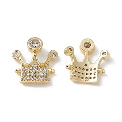 Brass Pave Clear Cubic Zirconia Connector Charms, Crown Links, Real 18K Gold Plated, 16.5x15.5x3.5mm, Hole: 1mm(KK-E068-VB348)