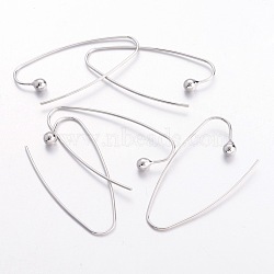 Brass Earring Hooks, Platinum Color, Nickel Free, about 15mm wide, 39mm long, 0.8mm thick(X-EC063-NF)