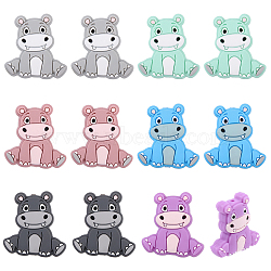 12Pcs 6 Colors Rhinoceros Food Grade Eco-Friendly Silicone Beads, Chewing Beads For Teethers, DIY Nursing Necklaces Making, Mixed Color, 30x28.5x9mm, Hole: 2.2mm, 2pcs/color(SIL-CA0003-07)