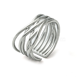Criss Cross 304 Stainless Steel Open Cuff Ring, Stainless Steel Color, US Size 6 1/2(16.9mm)(RJEW-L110-005P)