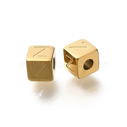 Ion Plating(IP) 304 Stainless Steel Beads, Cube with Letter, Real 14K Gold Plated, Letter Z, 5x5x5mm, Hole: 2mm(STAS-F308-01G-Z)