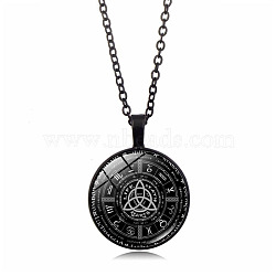 Alloy Pendant Necklaces, Glass Flat Round Jewelry for Unisex, Black, 17.72 inch(45cm)(PW23101271533)