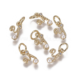 Brass Charms, with Cubic Zirconia and Shell Pearl Bead, Letter, Golden, Clear, Letter.Y, 9.5~11x3.5~10.8x3~3.5mm, Hole: 3.5mm(KK-L179-08Y-G)