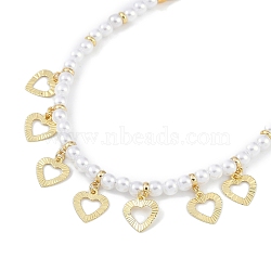 6mm Round ABS Imitation Pearl Beaded Necklaces, Rack Plating Brass Bib Necklaces, Cadmium Free & Lead Free, Long-Lasting Plated, Heart, 16.73 inch(42.5cm)(NJEW-P317-12G-G)