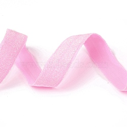 Gold and Silver Sparkle Elastic Side Nylon Ribbon, Webbing Garment Sewing Accessories, Pearl Pink, 5/8 inch(15mm), about 50yards/roll(45.72m/roll)(NWIR-O010-01A)