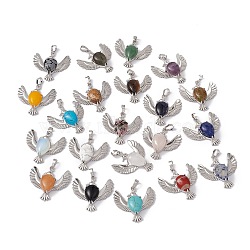 Natural & Synthetic Mixed Gemstone Pendants, Bird Charms, with Platinum Tone Brass Findings, Cadmium Free & Nickel Free & Lead Free, Mixed Dyed and Undyed, 36~37x37.5~38.5x9~9.5mm, Hole: 7.5x5mm(G-P484-05P)