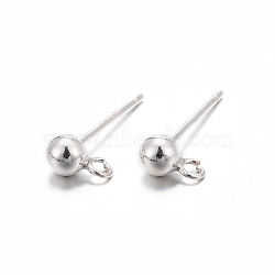 925 Sterling Silver Ear Stud Findings, Earring Posts with 925 Stamp, Silver, 15mm, head: 6.5x4mm, Hole: 1mm, Pin: 0.7mm(STER-K167-042C-S)