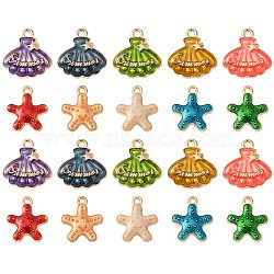 50Pcs 10 Styles Alloy Enamel Pendants, Light Gold, Starfish/Scallop with Star & Word Summer, Mixed Color, 16~17.5x14~16.5x3mm, Hole: 1.5~1.6mm, 5pcs/style(ENAM-CJ0003-94)