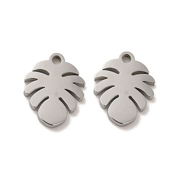 304 Stainless Steel Charms, Monstera Leaf, Stainless Steel Color, 12x9.5x1.4mm, Hole: 1.4mm