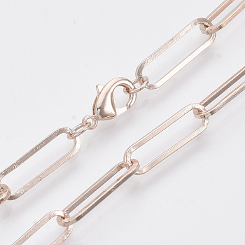 Brass Flat Oval Paperclip Chain Necklace Making, with Lobster Claw Clasps, Rose Gold, 24.01 inch(61cm), Link: 18x5.5x1mm