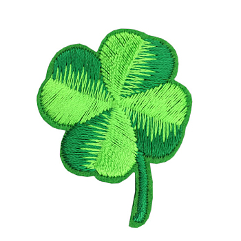 Computerized Embroidery Cloth Iron On/Sew on Patches, Costume Accessories, Clover, Green, 43x35mm