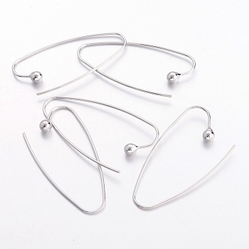 Brass Earring Hooks, Platinum Color, Nickel Free, about 15mm wide, 39mm long, 0.8mm thick