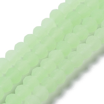 Imitation Jade Solid Color Glass Beads Strands, Faceted, Frosted, Rondelle, Pale Green, 3.5mm, Hole: 1mm