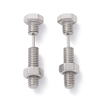 304 Stainless Steel Screw Bolt Ear Taper Stretcher for Woman Men, Stainless Steel Color, 33x8mm, Pin: 1.2mm