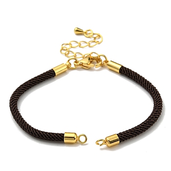 Nylon Cords Bracelet Makings Fit for Connector Charms, with Brass Findings and 304 Stainless Steel Lobster Claw Clasps, Long-Lasting Plated, Coconut Brown, 6-1/2~6-3/4 inch(16.5~17cm), Hole: 1.8mm