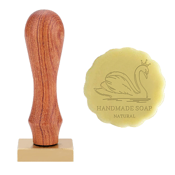 Brass Wax Seal Stamp Head & Pearwood Handle Kit, for DIY Soap, Scrapbook, Swan Pattern, Head: 40x40x10mm, Handle: 78.3~78.5x22mm, 2pcs/set