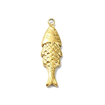 Ion Plating(IP) 304 Stainless Steel Pendants, Real 18K Gold Plated, Fish, 23x6.5x2.5mm, Hole: 1.6mm