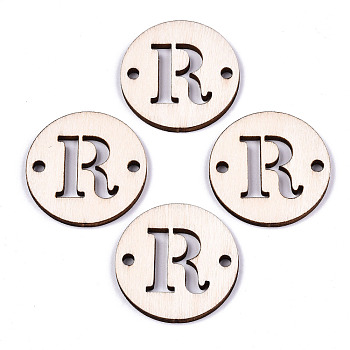 Unfinished Natural Poplar Wood Links Connectors, Laser Cut, Flat Round with Word, Letter.R, 29.5x2.5mm, Hole: 2.5mm