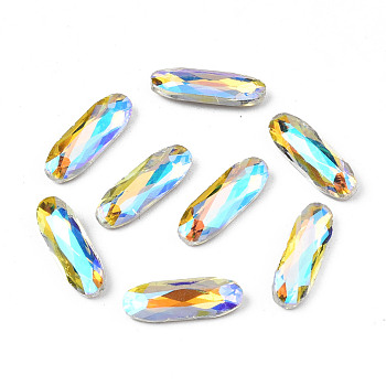Pointed Back Glass Rhinestone Cabochons, Nail Art Decoration Accessories, AB Color Plated, Faceted, Oval, Clear AB, 15x5x3mm, about 720pcs/bag