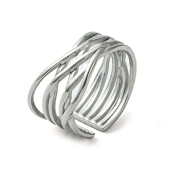 Criss Cross 304 Stainless Steel Open Cuff Ring, Stainless Steel Color, US Size 6 1/2(16.9mm)