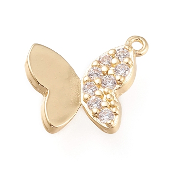 Brass Micro Pave Clear Cubic Zirconia Pendants, Long-Lasting Plated, Butterfly, Golden, 15.8x13.5x3mm, Hole: 1mm