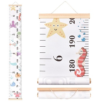 Creative Cartoon Decorative Home Canvas Hanging Height Measurement Ruler, Baby Growth Chart, Rectangle, Sea Animals, 1530x213x11mm
